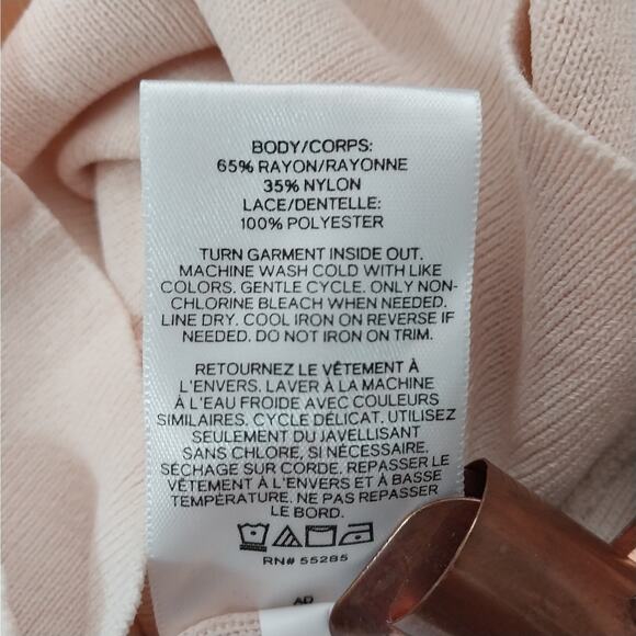 EXPRESS! ANTIQUE SHELL PINK KNIT TOP, BLOUSON BALLOON LACE SLEEVES! SZ XL - Picture 7 of 8